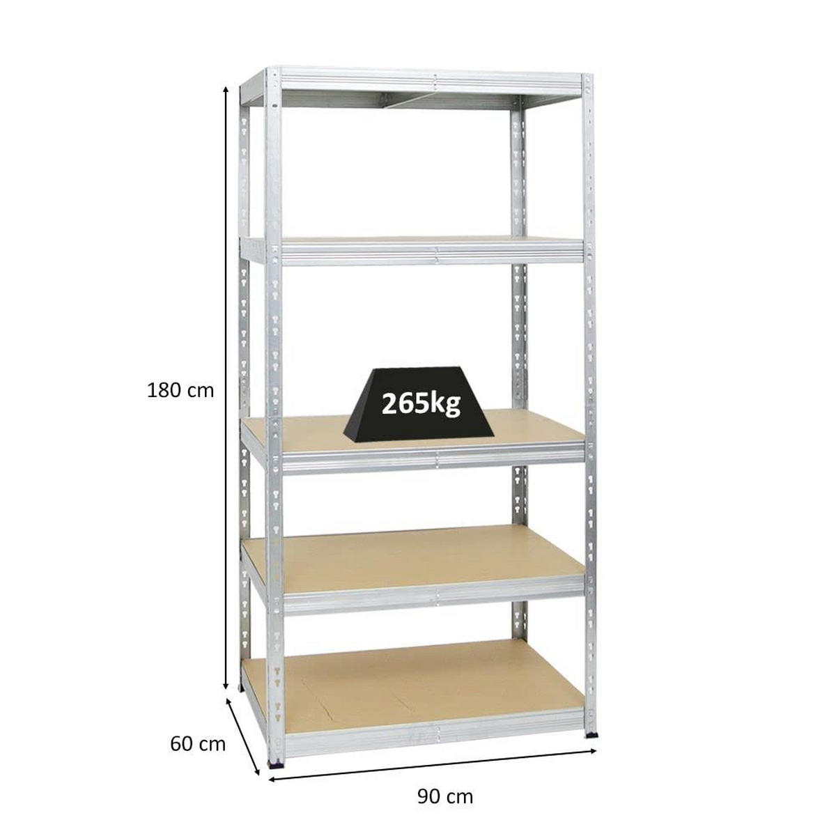 SCHWERLASTREGAL Tiger 180x90x60 cm Fachlast 265 kg Verzinkt - Silberfarben, Metall (90/180/60cm) - PROREGAL