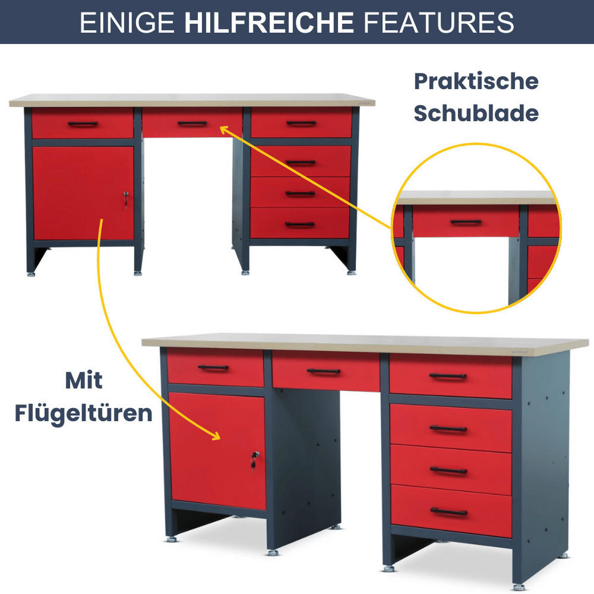 WERKBANK Werkstatt KARL 1x Tür 85x170x60cm Anthrazit-Rot - Anthrazit, Metall (170/85/60cm) - DELUKE