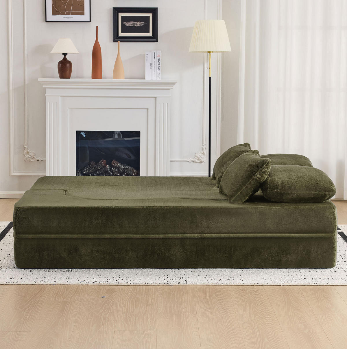 SCHLAFSOFA 2-in-1 Wellenprofil Grün mit 4 Kissen - Grün, Kunststoff (60/76/198cm) - Meubliv