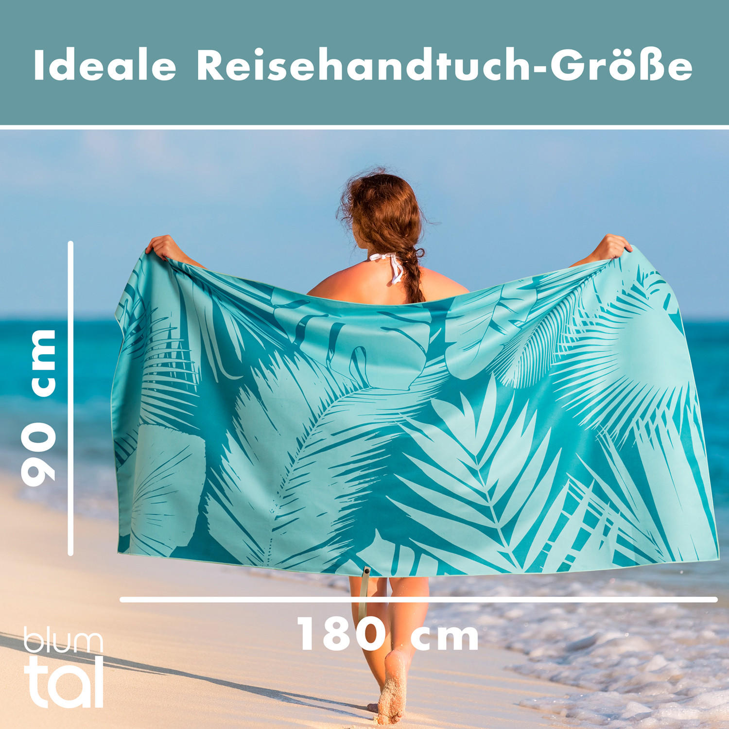 STRANDTUCH Thor 90/180 cm, Türkise Palmenblätter - Türkis, Textil (90/180cm) - Blumtal