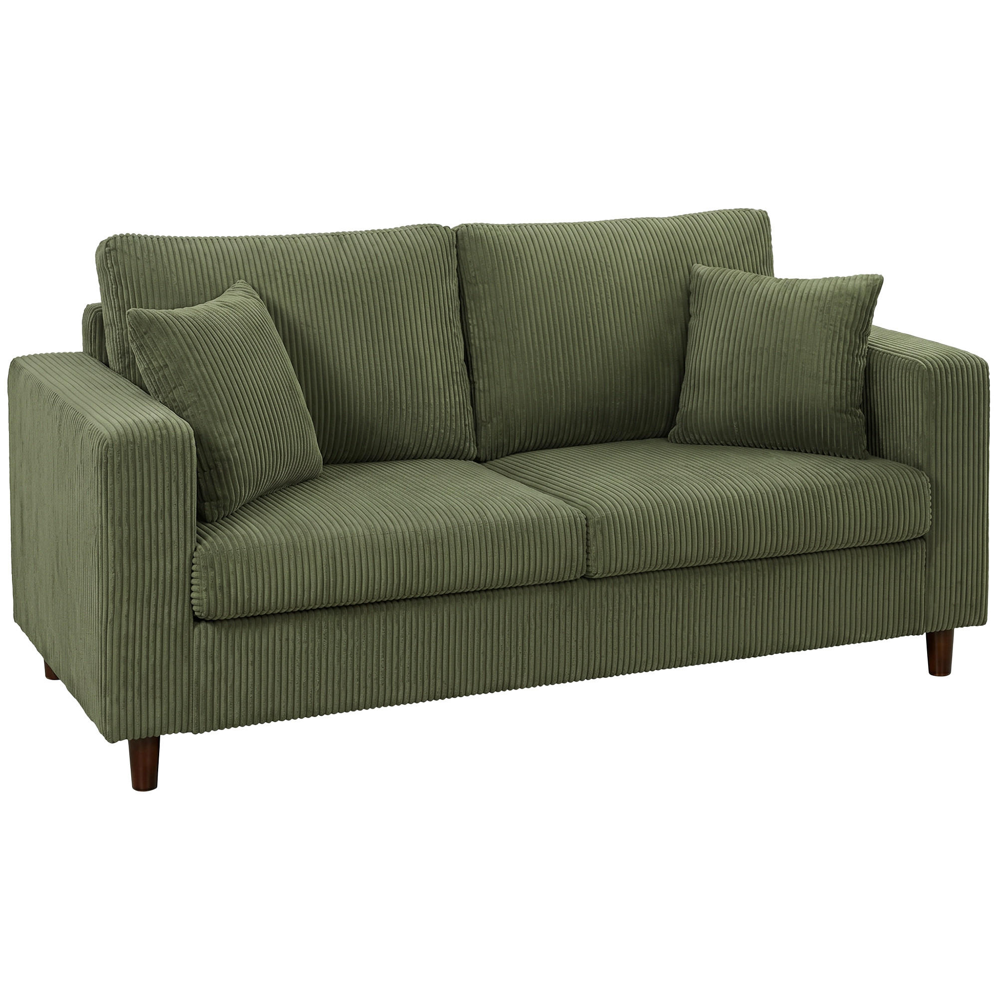 2-SITZER-SOFA Cord 100 Polyester Kautschukholz Grün - Naturfarben/Grün, Holz/Textil (80/82/170cm) - HOMCOM