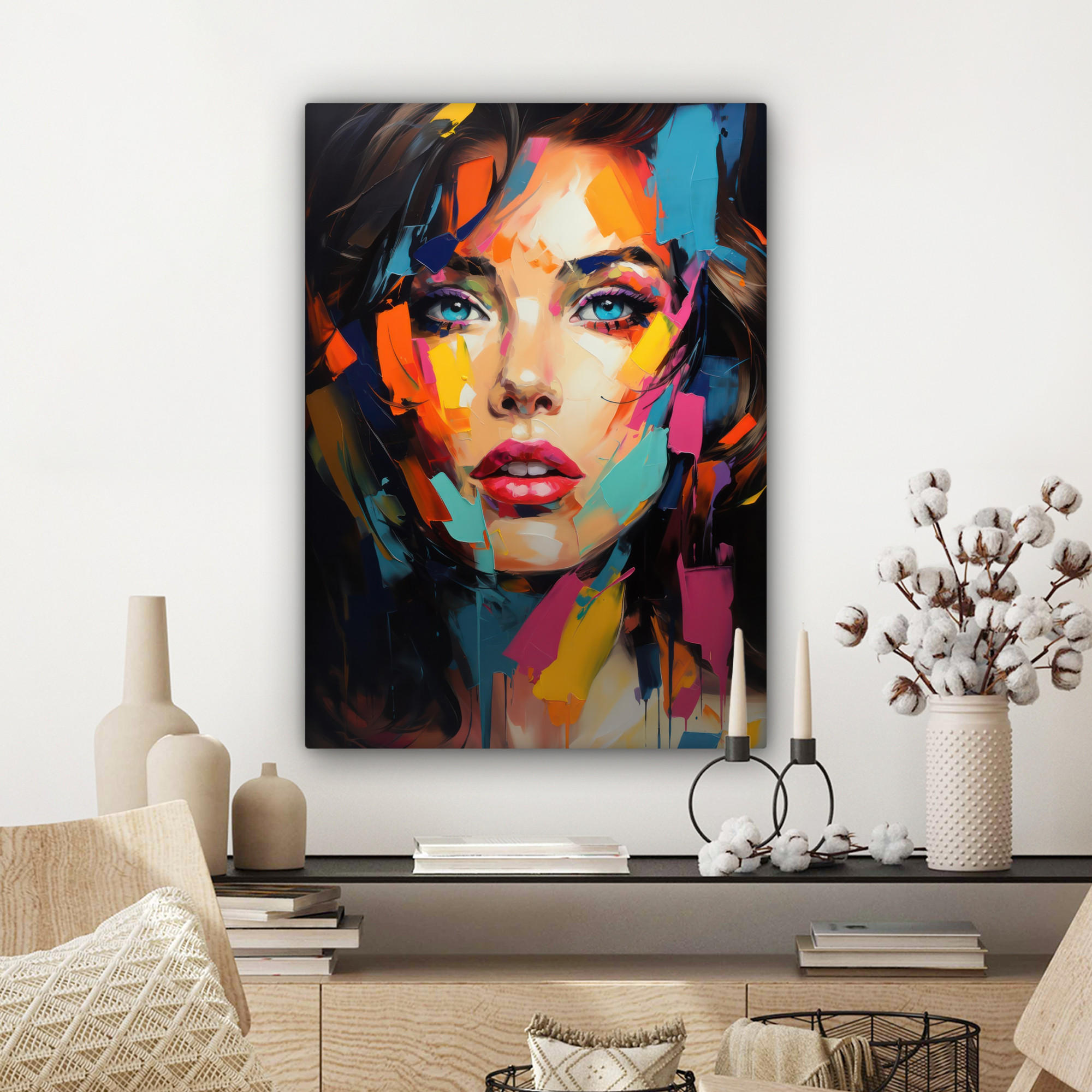 LEINWANDBILD Frau - Porträt - Farbenfroh - Kunst 60x80 cm - Multicolor, Textil (60/80cm) - MuchoWow