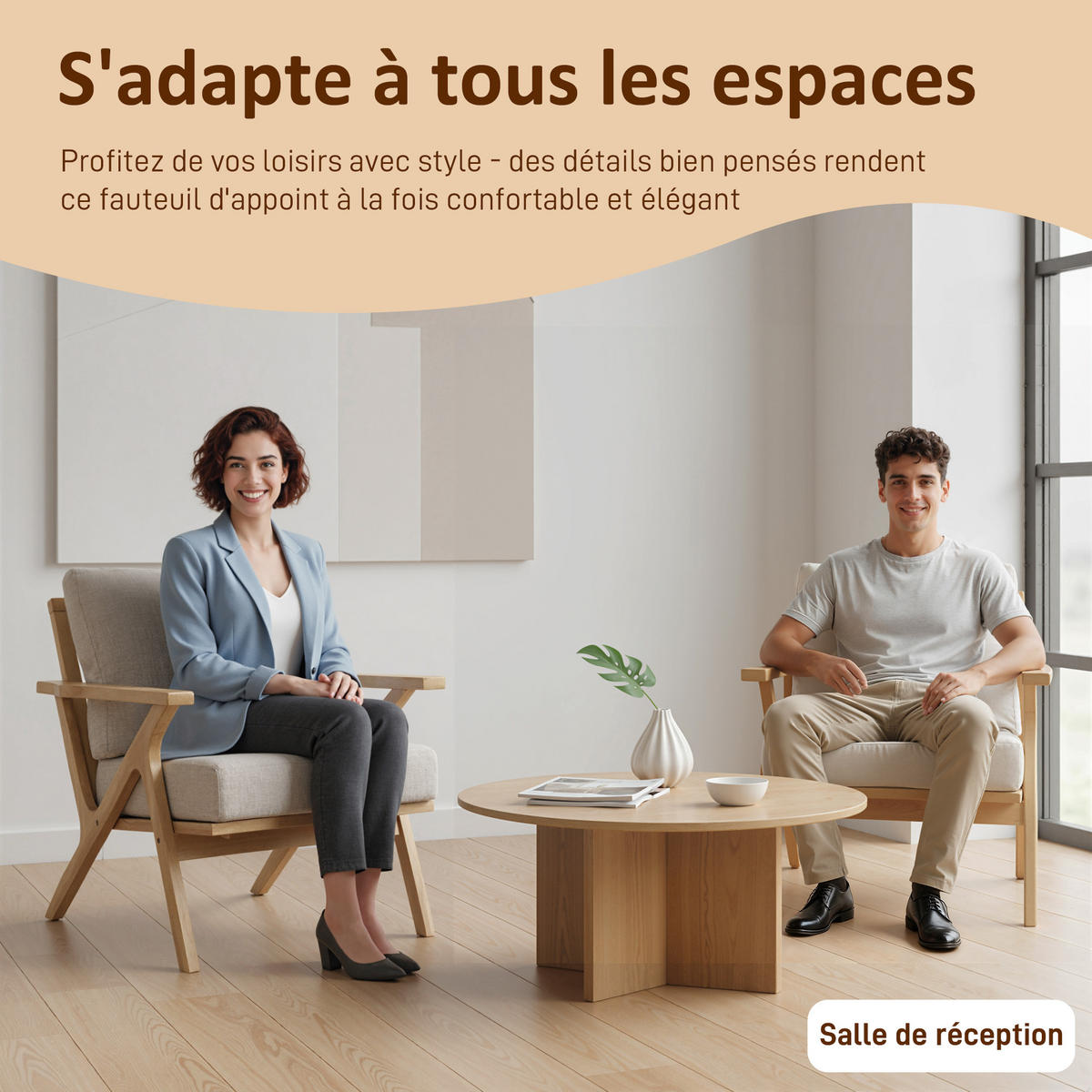 SESSEL DE-13306 skandinavisches Design, Leinenbezug Beige - Beige, Holz (76/88/87cm) - ComfortXL