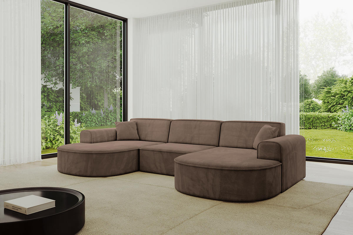 WOHNLANDSCHAFT MARI-U1 - 303x171x79 cm Braun Velours - Schwarz/Braun, Holzwerkstoff/Kunststoff (303/79/171cm) - ALTDECOR