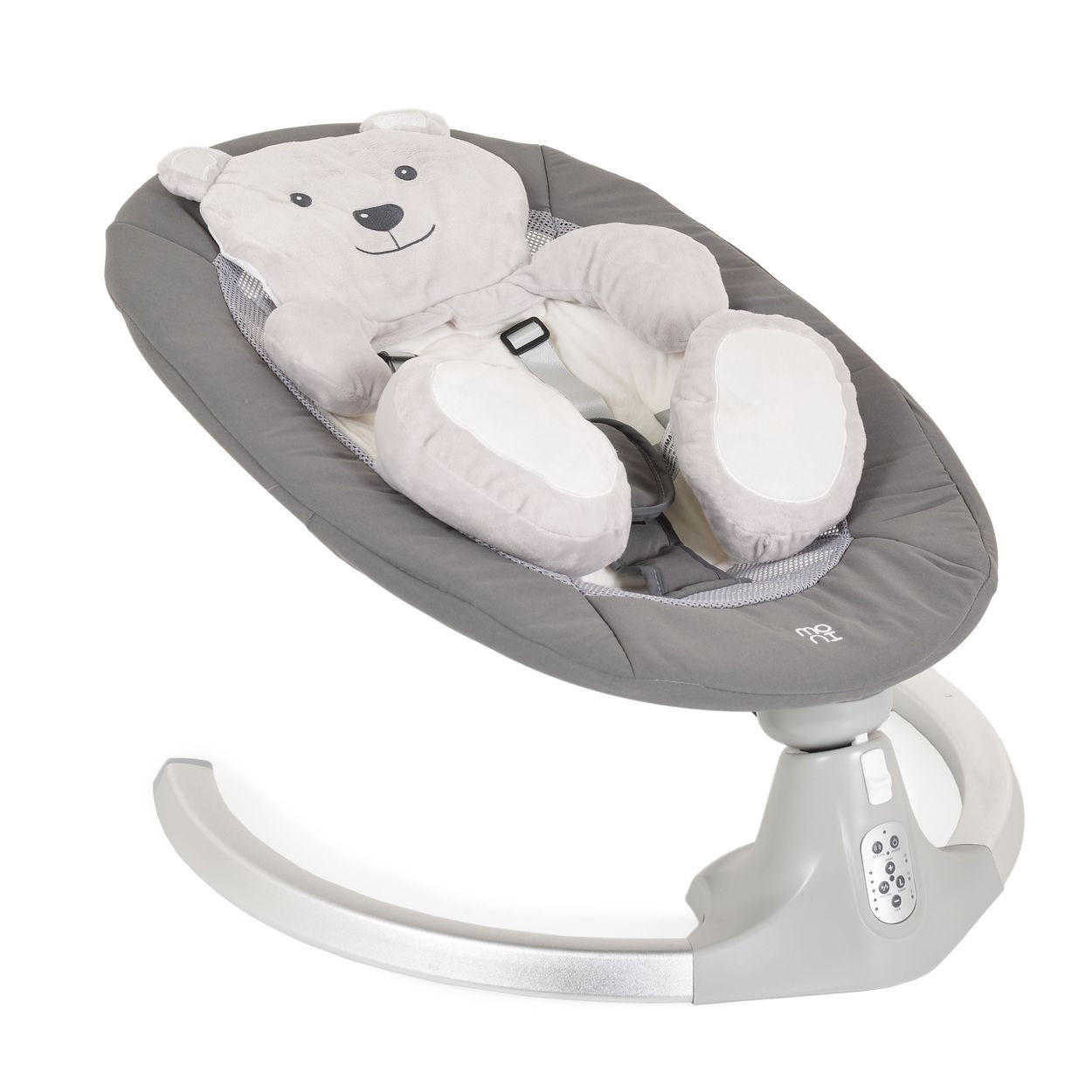 BABYWIPPE Ari Bär grau 5 Schaukelgeschwindigkeiten, 12 Melodien, Fernbedienung, Timer - Grau, Metall - Moni