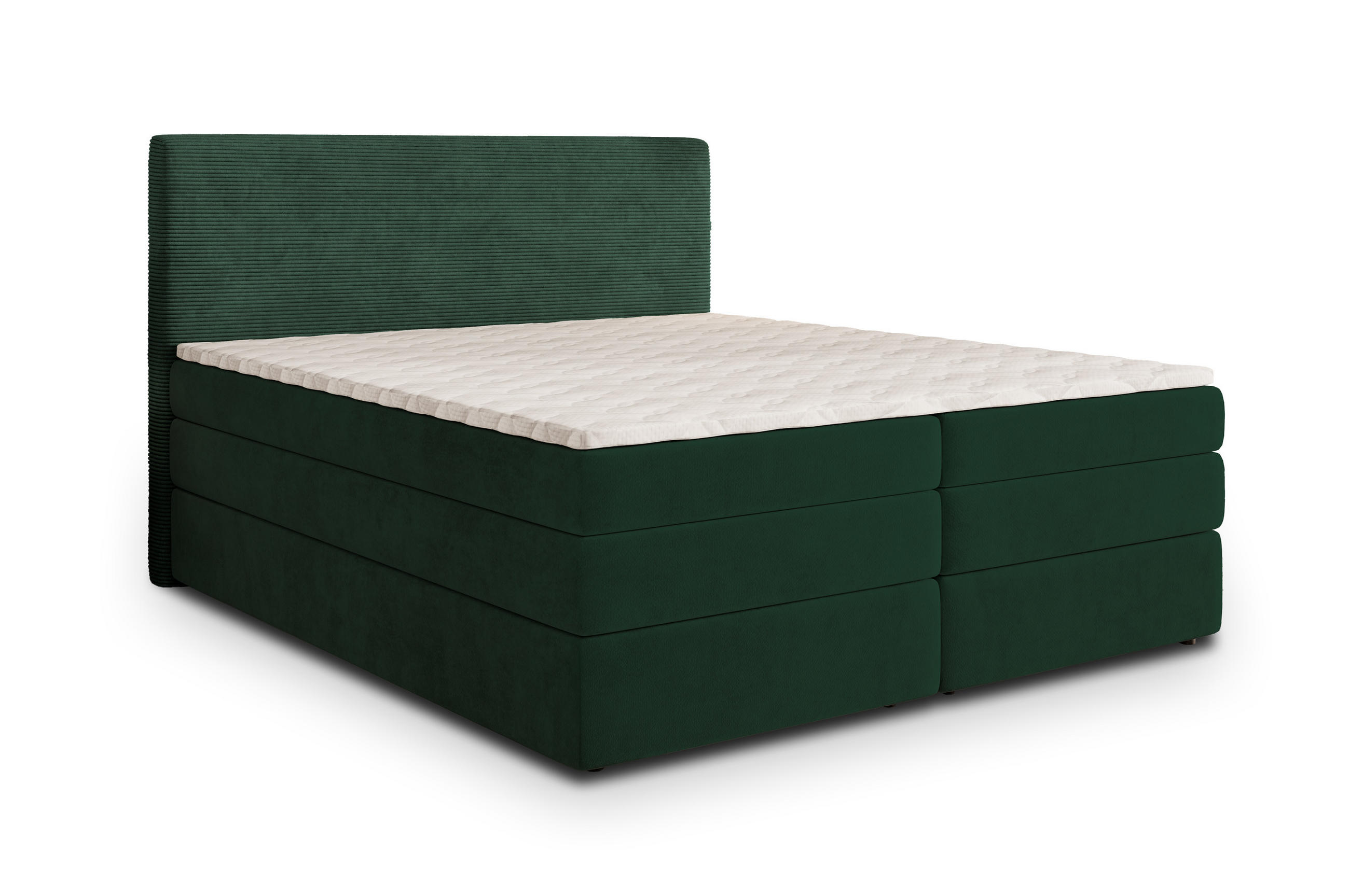 BOXSPRINGBETT MATERN 140x200 cm mit Matratze und Topper - Grün - Grün, Holz (140/200cm) - MASSENO