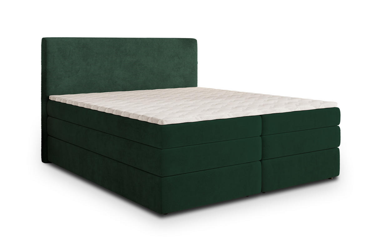 BOXSPRINGBETT MATERN 140x200 cm mit Matratze und Topper - Grün - Grün, Holz (140/200cm) - MASSENO