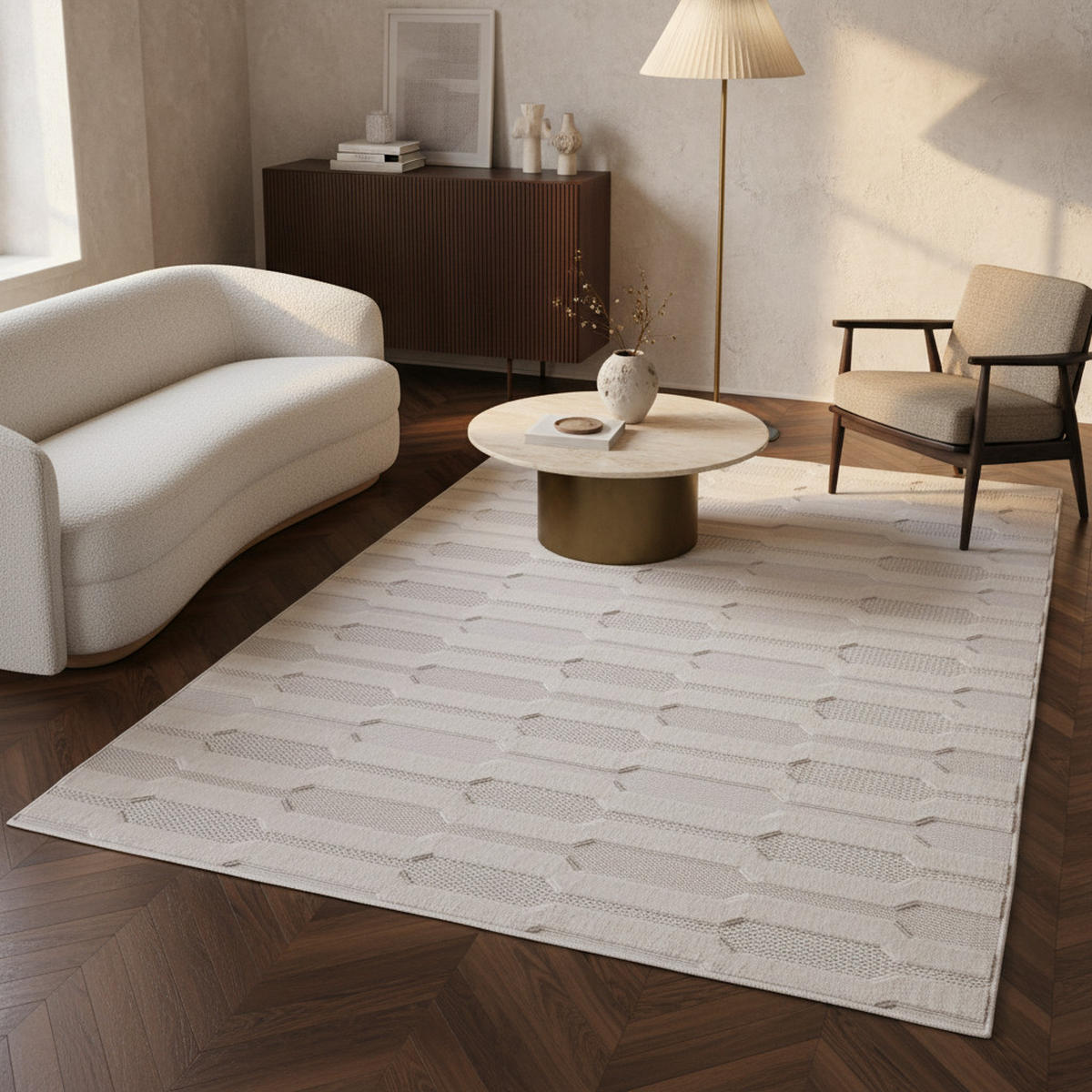 TEPPICH In-/Outdoor Kurzflor 3D-Design Look Polypropylen Balkon Creme Rechteckig 160x230 - Beige, Textil (160/230cm) - KADIMA DESIGN