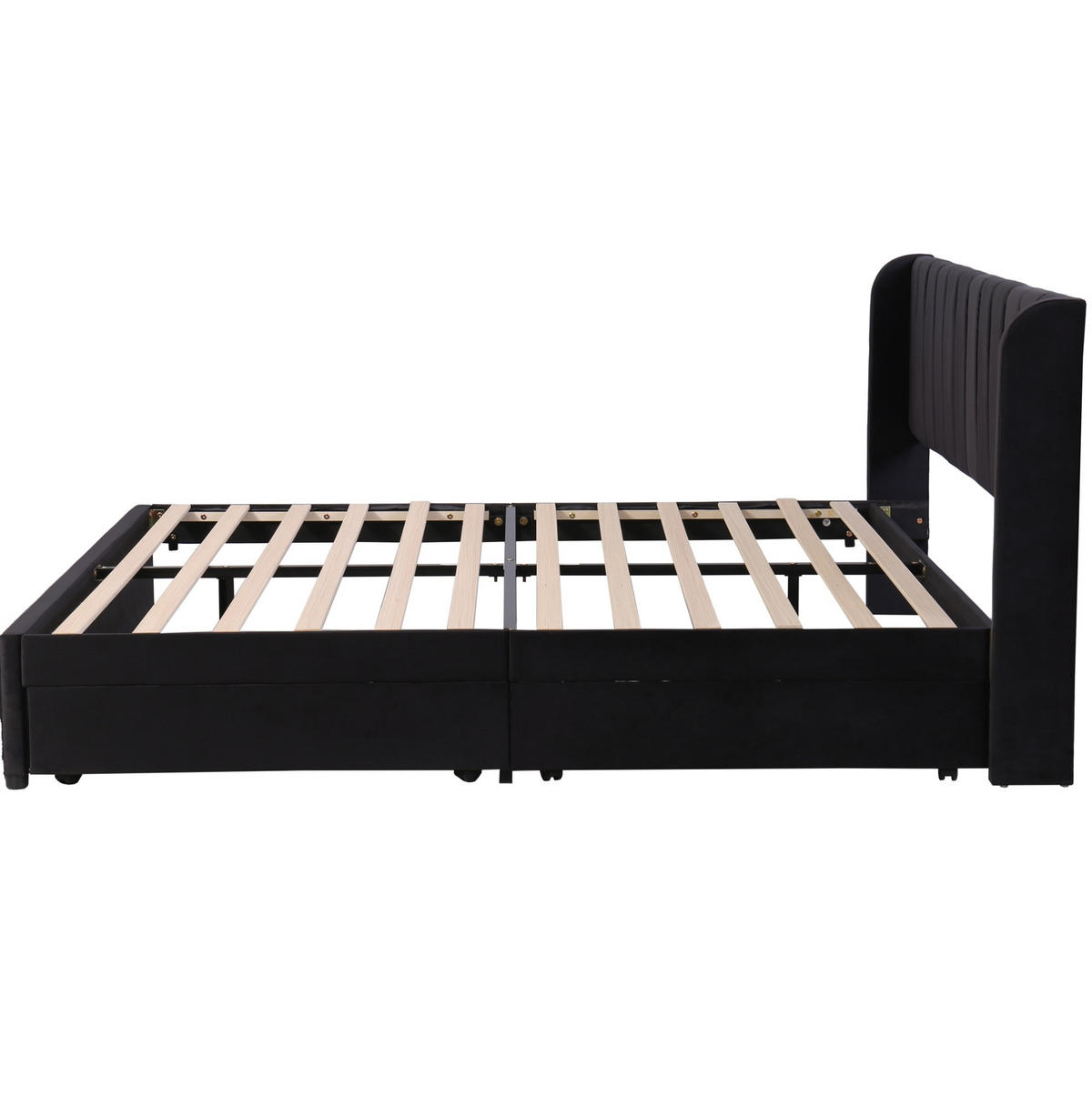 BETT mit 2 Schubladen 180x200 cm Samt Black - Schwarz, Holz (180/200cm) - Meubliv