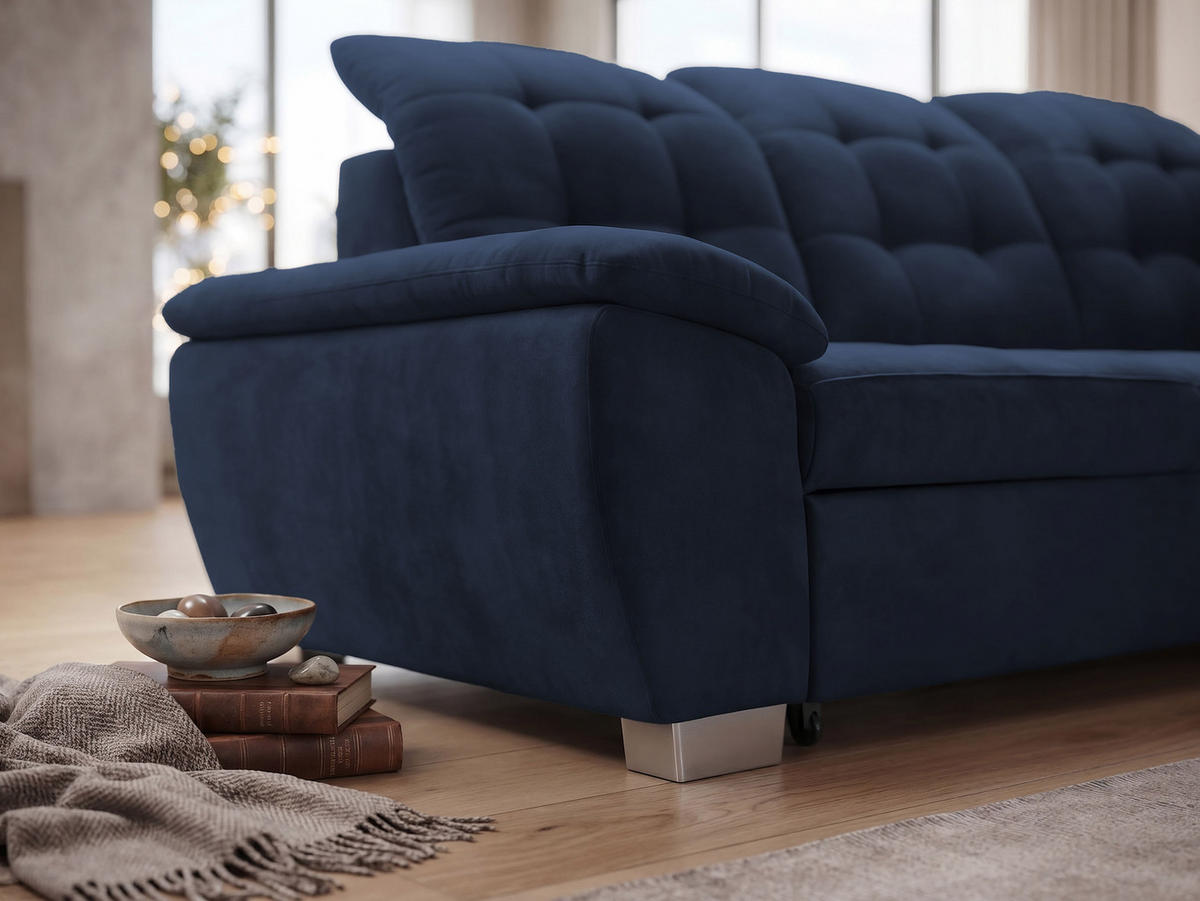 ECKSOFA LENO Rechts, mit Schlaffunktion und Bettkasten, Marineblau - Dunkelblau, Kunststoff/Textil (261/220cm) - Idohome