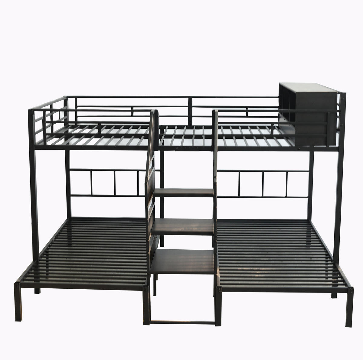 ETAGENBETT 90/200 & 140/200 cm mit Treppe, Handläufen und Stauraum, Schwarz - Schwarz, Metall (90/200cm) - Redom