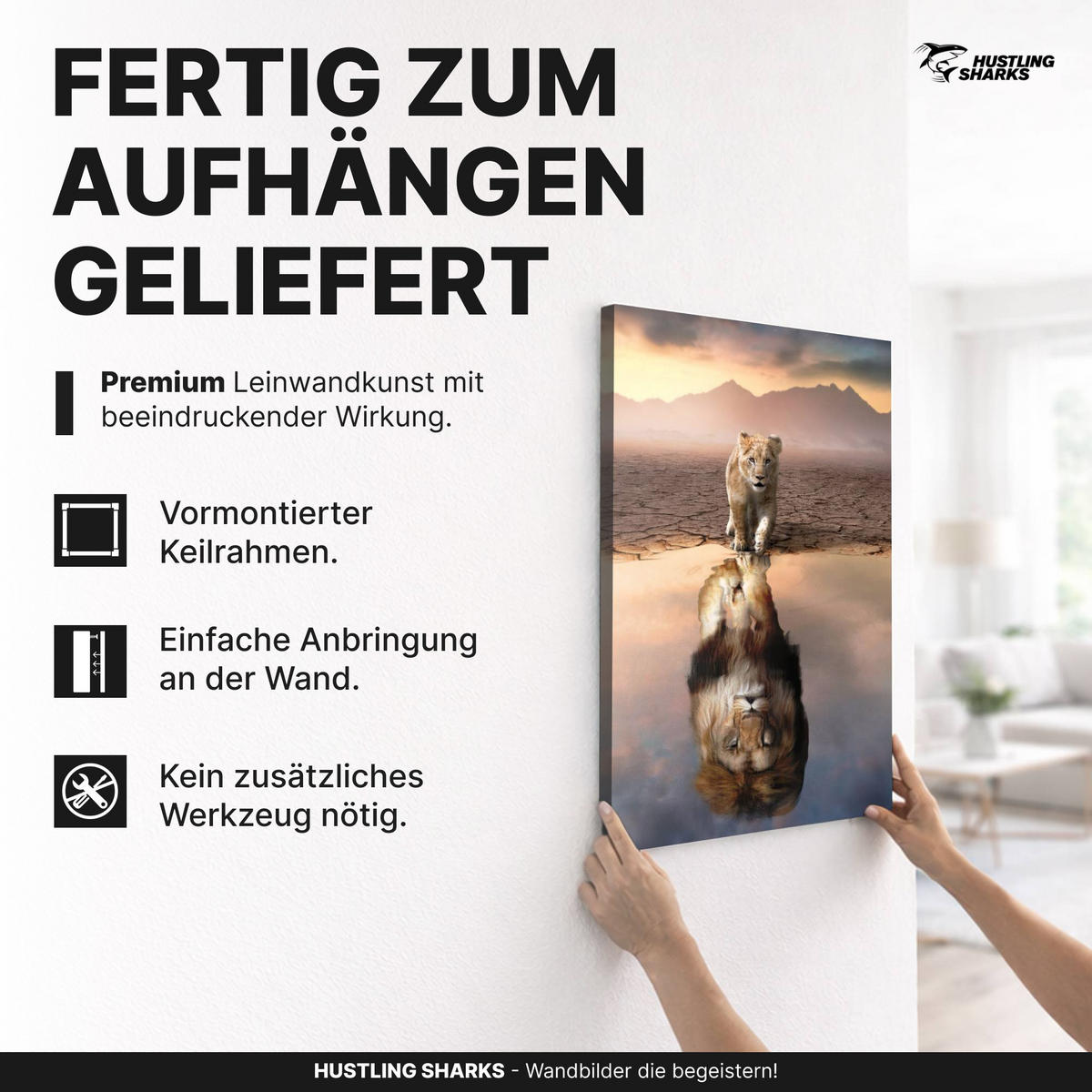 LEINWANDBILD Lion Reflection 30x40 cm - Weiß, Papier (30/2cm) - Hustling Sharks
