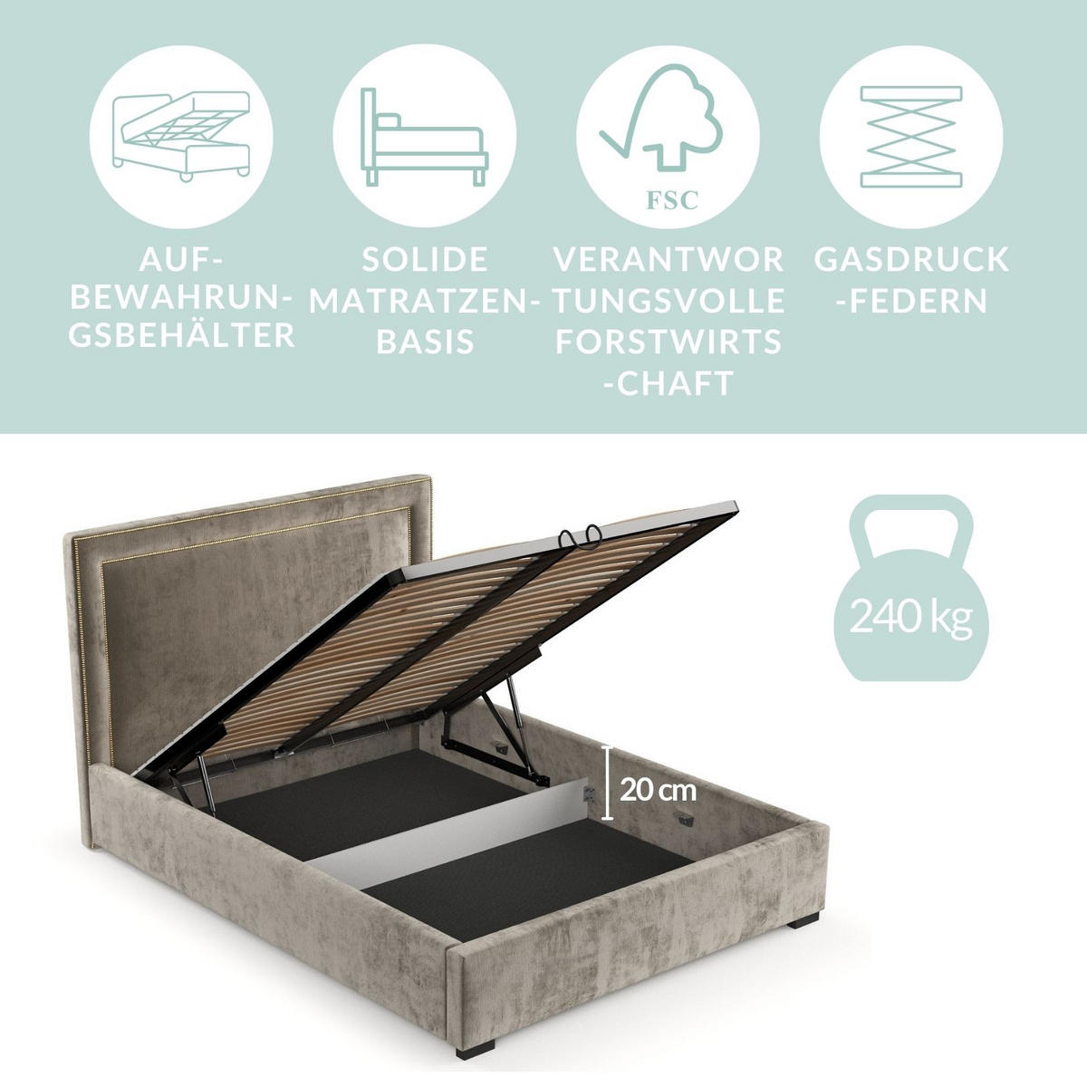 POLSTERBETT Como Braun 160/200 cm im Chenille-Stoff - Schwarz/Naturfarben, Holz/Holzwerkstoff (160/200cm) - Maison de Reve