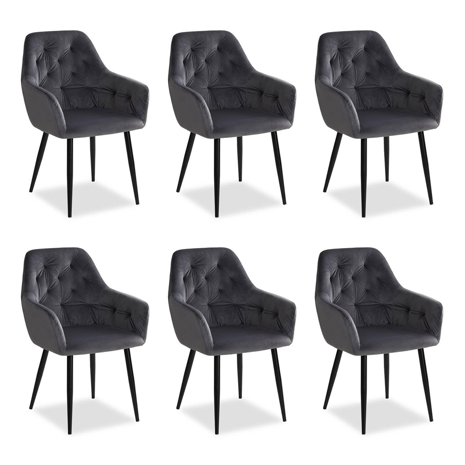 ARMLEHNSTUHL-SET 6 Stück in Stahl Samt Grau - Grau, Textil (59/89/63cm) - Homestyle4u