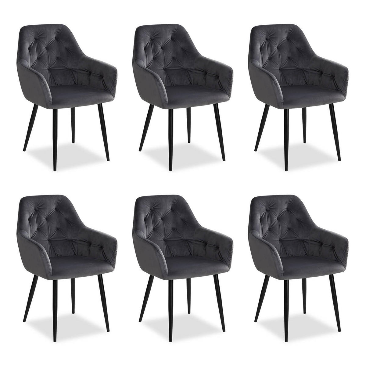ARMLEHNSTUHL-SET 6 Stück in Stahl Samt Grau - Grau, Textil (59/89/63cm) - Homestyle4u