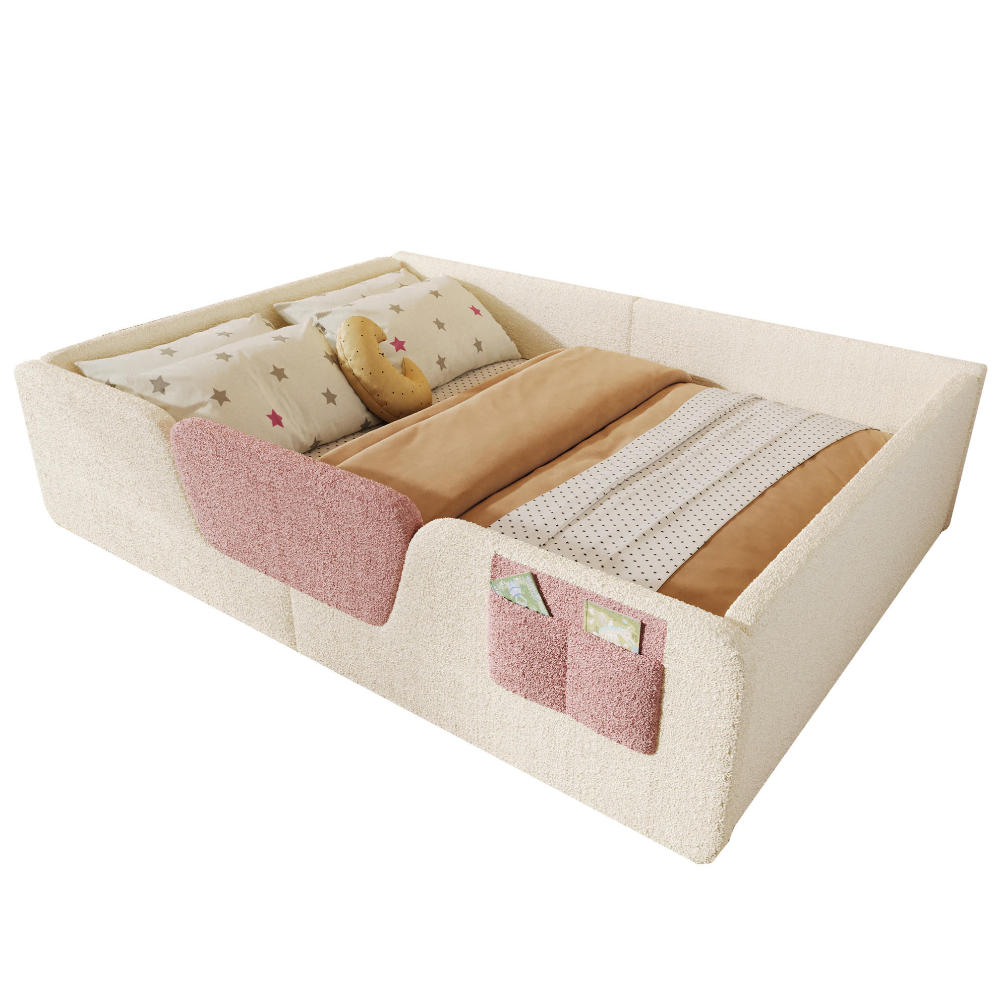 POLSTERBETT 140/190 cm beige aus Velours mit Seitengittern - Beige, Textil (140/190cm) - OKWISH