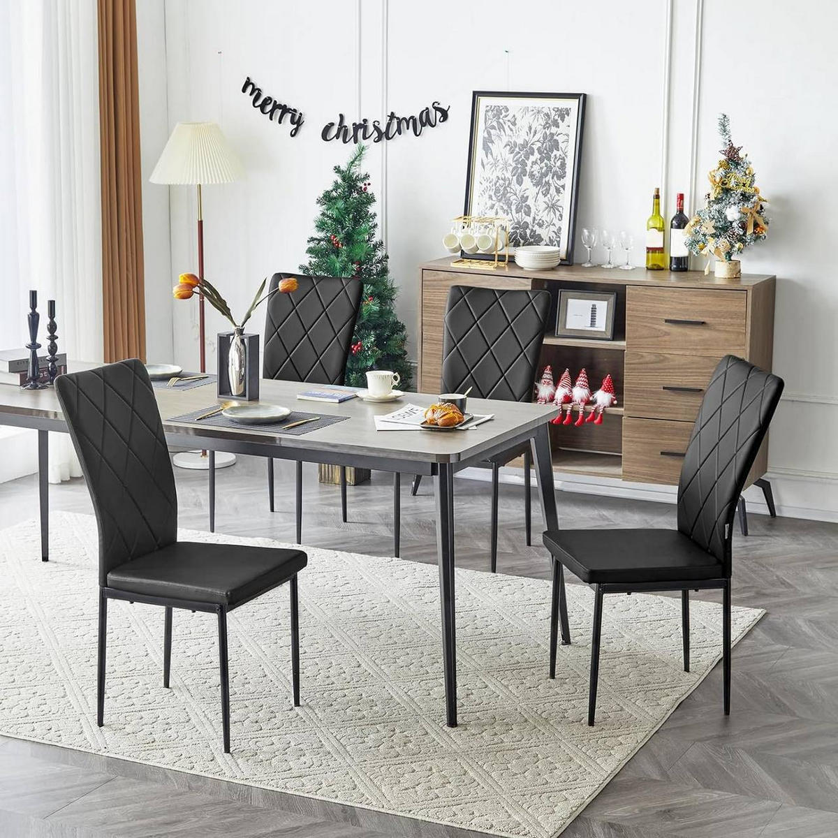 ESSZIMMERSTUHL 4er Set, Kunstleder, Schwarz - Schwarz, Kunststoff/Metall (42/94.5/59cm) - Woltu