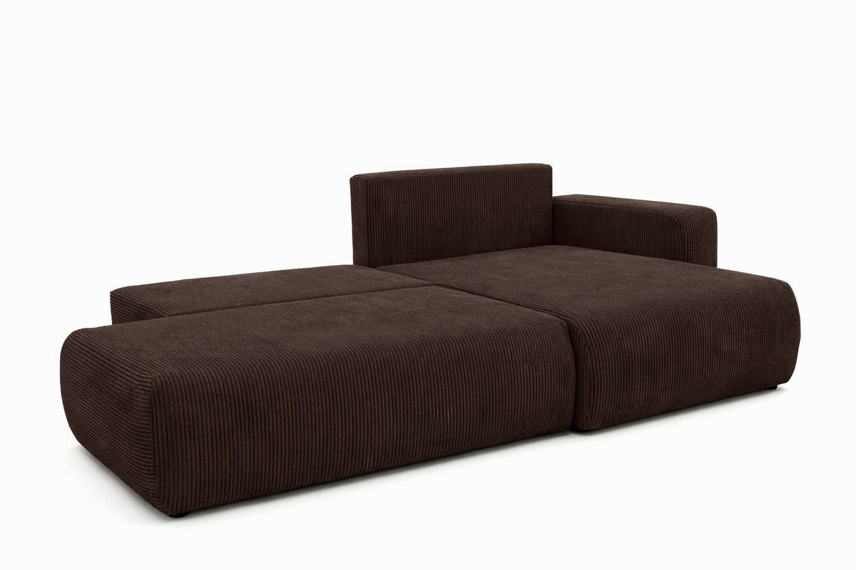 ECKSOFA Mit Schlaffunktion Und Bettkasten, Cordstoff Poso, Braun, Rechts, OPEN XL - Braun, Holz (262/145cm) - Kaiser Möbel