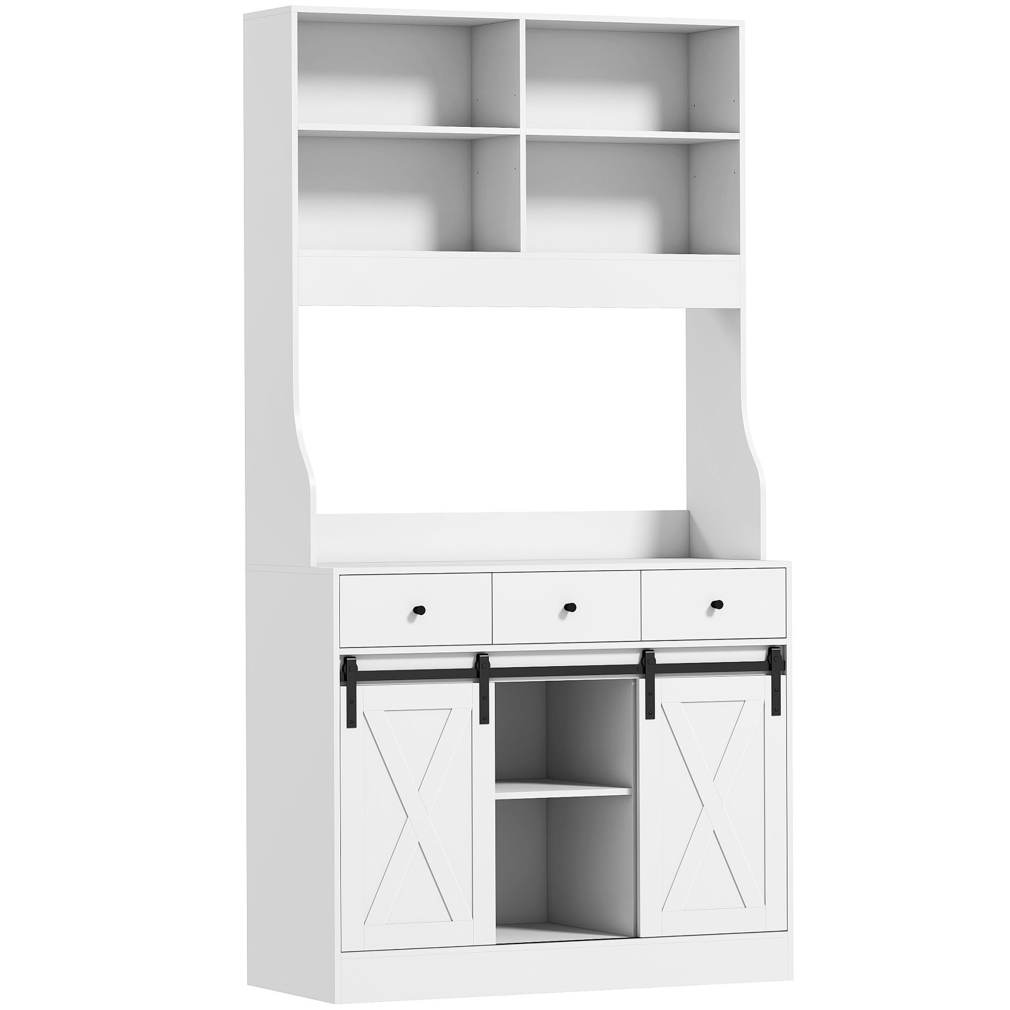 KÜCHENSCHRANK, Hochschrank mit Arbeitsplatte, Buffetschrank mit Schiebtüren - Weiß, Holzwerkstoff (40/180/93.5cm) - HOMCOM