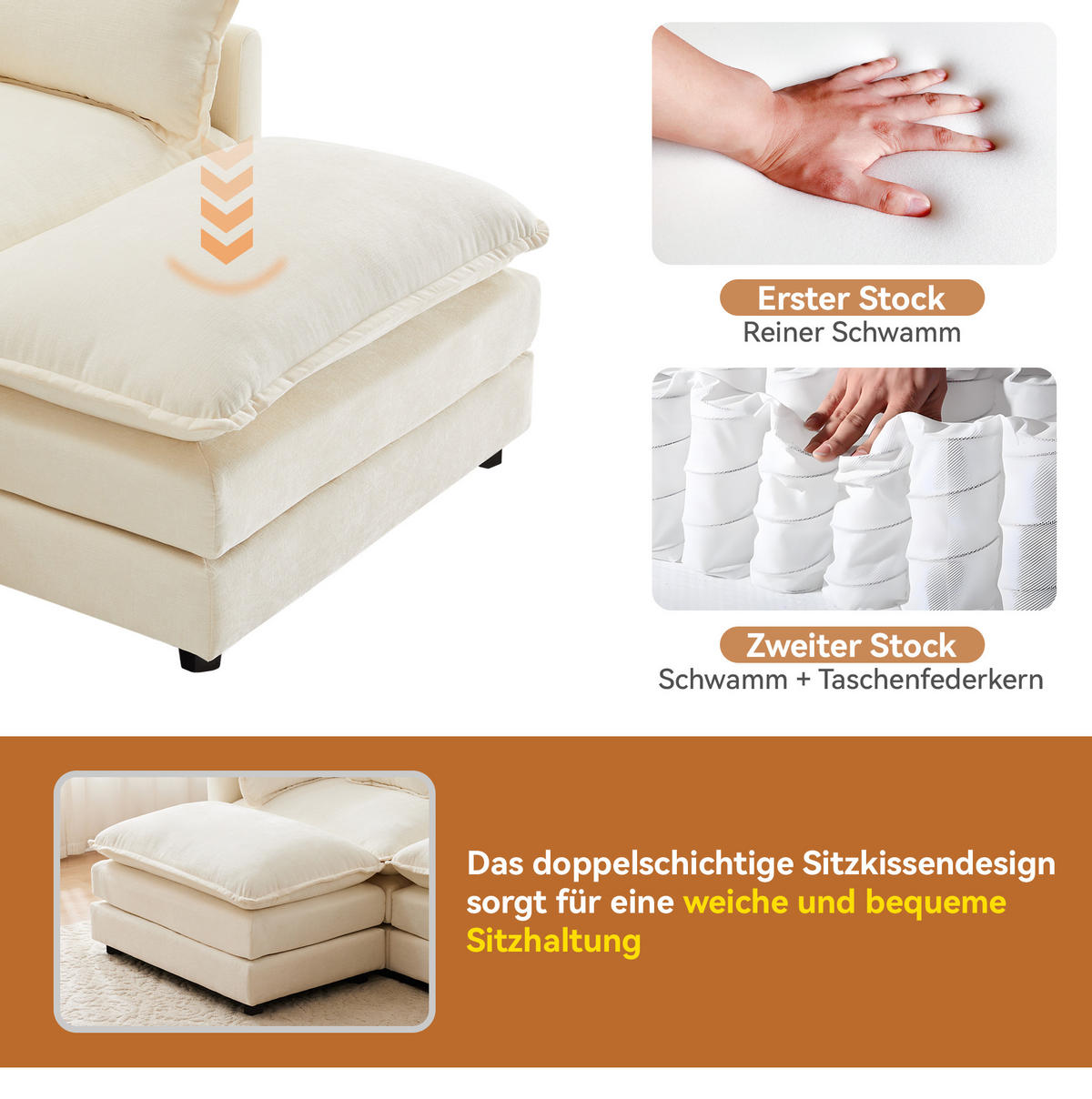 ECKSOFA 283/147/84 cm Beige aus Chenille mit Hocker - Beige, Textil (147/283cm) - OKWISH