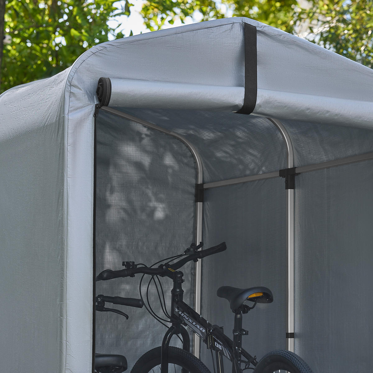 FAHRRADGARAGE für 1-2 Fahrräder, 120x163x176cm, Silber-Eisen - Hellgrau, Metall (120/163/176cm) - SoBuy