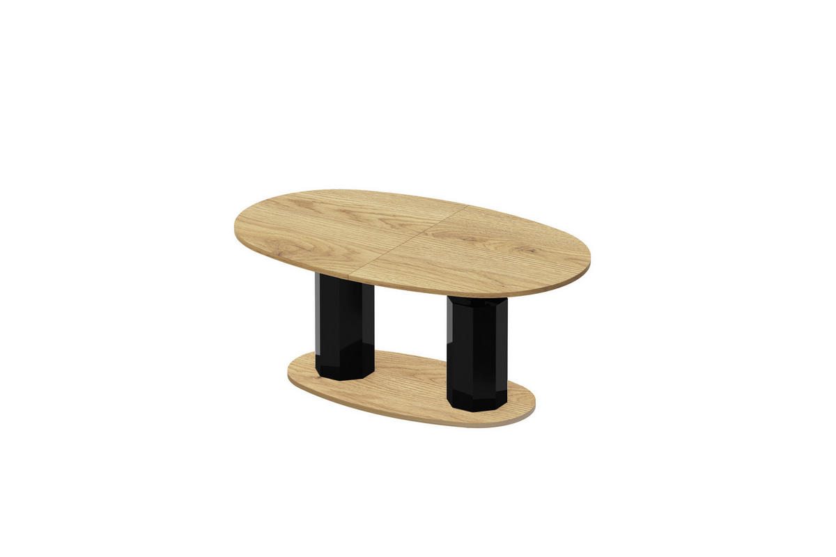 COUCHTISCH Eiche Natur Schwarz Hochglanz oval ausziehbar höhenverstellbar - Schwarz Hochglanz/Eichefarben, Holzwerkstoff (80/130/54cm) - designimpex