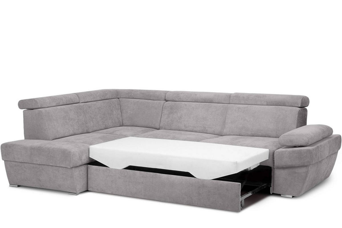 SCHLAFECKSOFA RATLO links 4/5-Sitzer mit Bettkasten, hellgrau - Silberfarben, Textil (270/190cm) - KONSIMO®