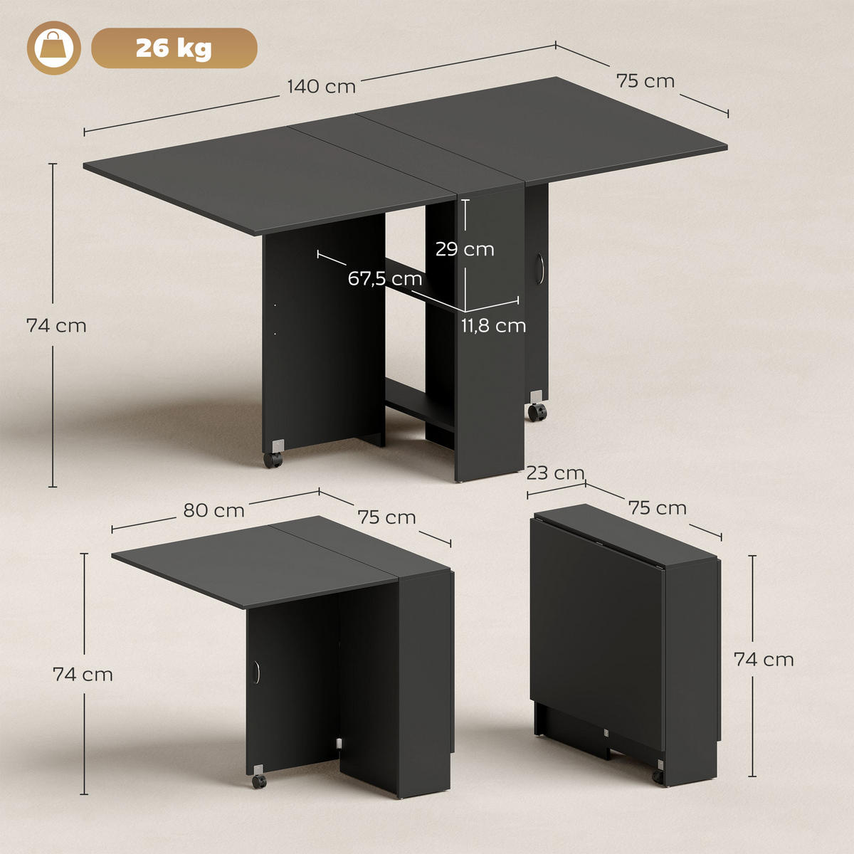 ESSTISCH Schwarz 1 Stück - Schwarz, Kunststoff (75/140/74cm) - GiPP