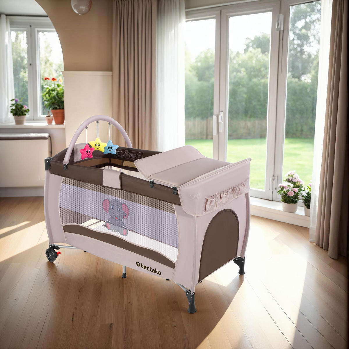 KINDER REISEBETT Elefant,inklusive Tragetasche, 132 x 75 x 104 cm,braun - Braun, Kunststoff (75/104/132cm) - tectake