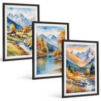 BILDER SET 3er Set - 40x60 cm Schwarzer Rahmen - Herbstliche Berge, Flusshäuser - Schwarz, Kunststoff (40/60cm) - TULUP