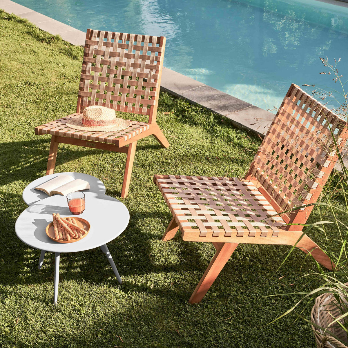 GARTEN-LOUNGETISCH 2-tlg., Weiß - Weiß, Metall (90/50/34cm) - Oviala