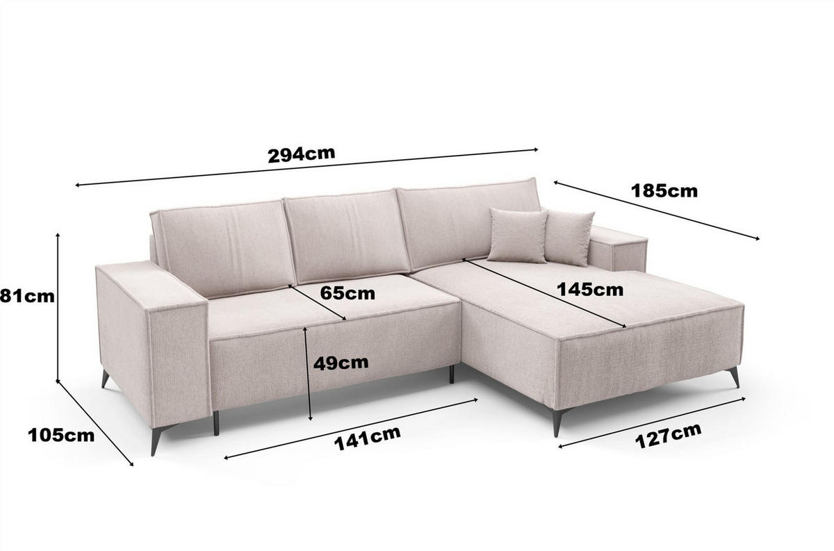 ECKSOFA Fiore - Altrosa, Holzwerkstoff/Textil (294/185cm) - Fun Möbel