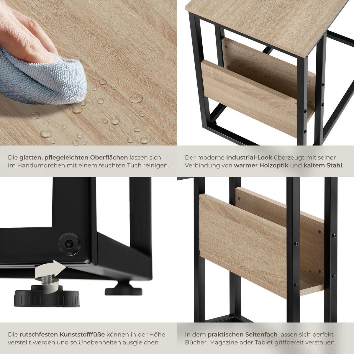 BEISTELLTISCH Wigan,55 x 36,5 x 60 cm,Industrial Holz hell, Eiche Sonoma - Naturfarben, Holz (55/36.5/60cm) - tectake
