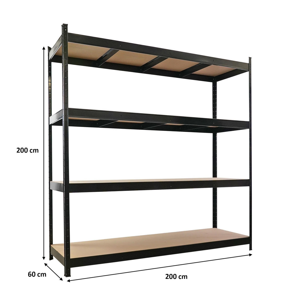 SCHWERLASTREGAL Hercules 200x200x60cm 4 MDF-Platten-Ebenen 6,8mm Fachlast 500kg Schwarz - Schwarz, Metall (200/200/60cm) - PROREGAL