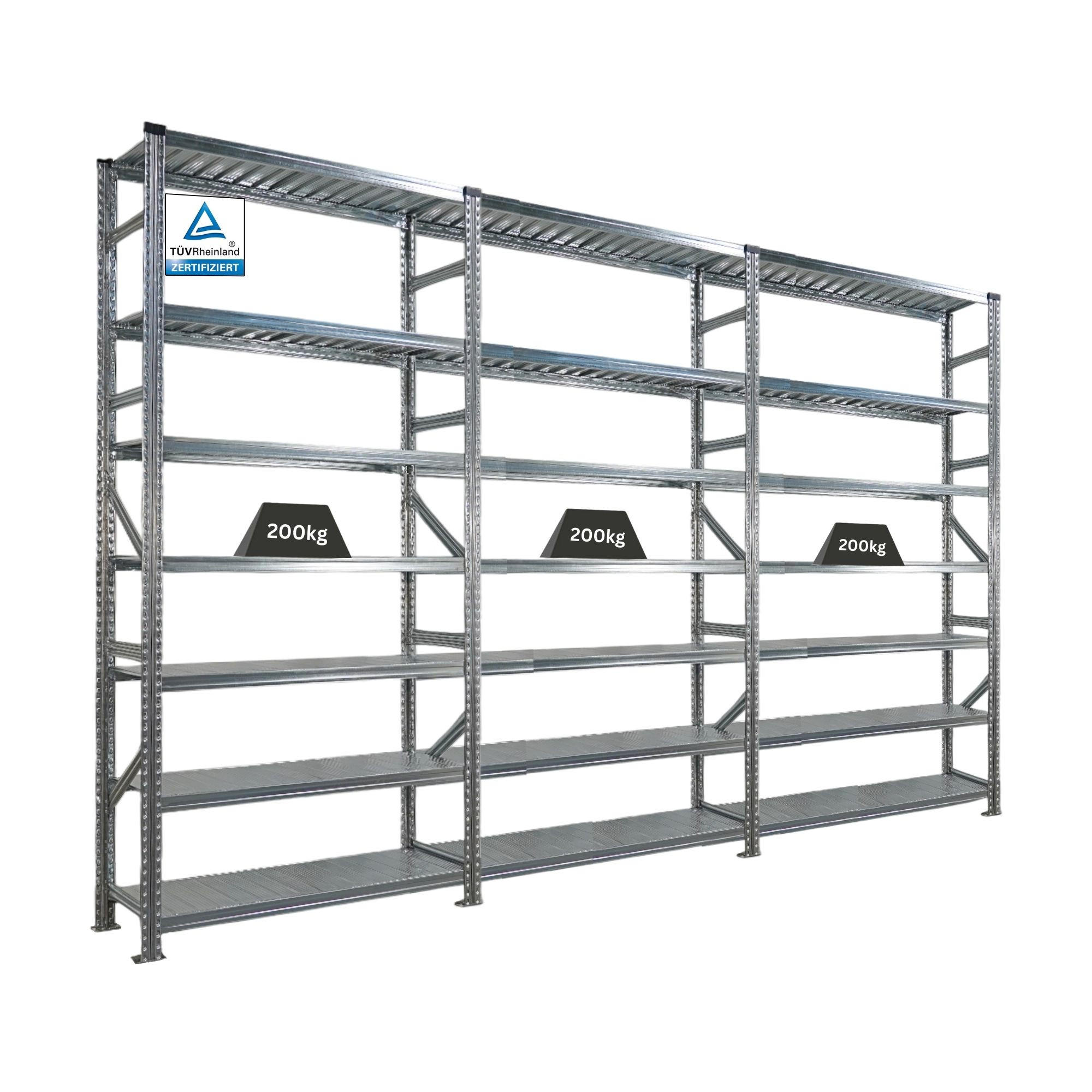 FACHBODENREGAL Proximo Stecksystem 250x360x50cm 7 Ebenen Beidseitig nutzbar Verzinkt - Silberfarben, Metall (360/250/50cm) - PROREGAL