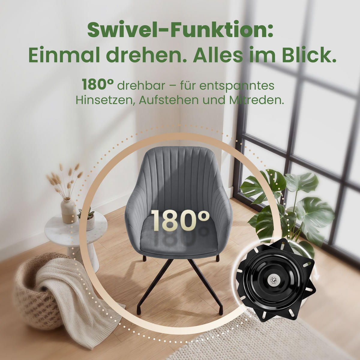 ARMLEHNENSTUHL 2 Samt Dunkelgrau - Dunkelgrau/Schwarz, Textil/Metall (58/81/58cm) - CLP