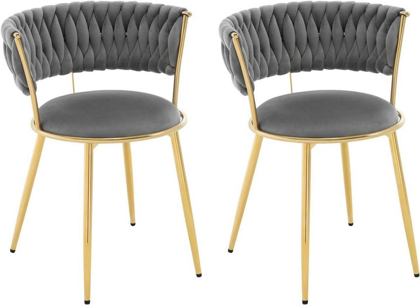 ESSZIMMERSTUHL 2er Set mit gewebter Rückenlehne, Samt, Dunkelgrau - Dunkelgrau/Schwarz, Kunststoff/Textil (56.5/74.5/53cm) - Woltu