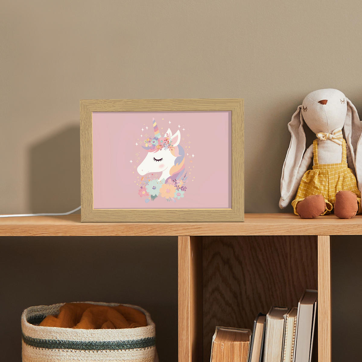 NACHTTISCHLAMPE Einhorn - Rosa - Blumen 20x15 cm - Rosa, Holzwerkstoff (8/20/15cm)