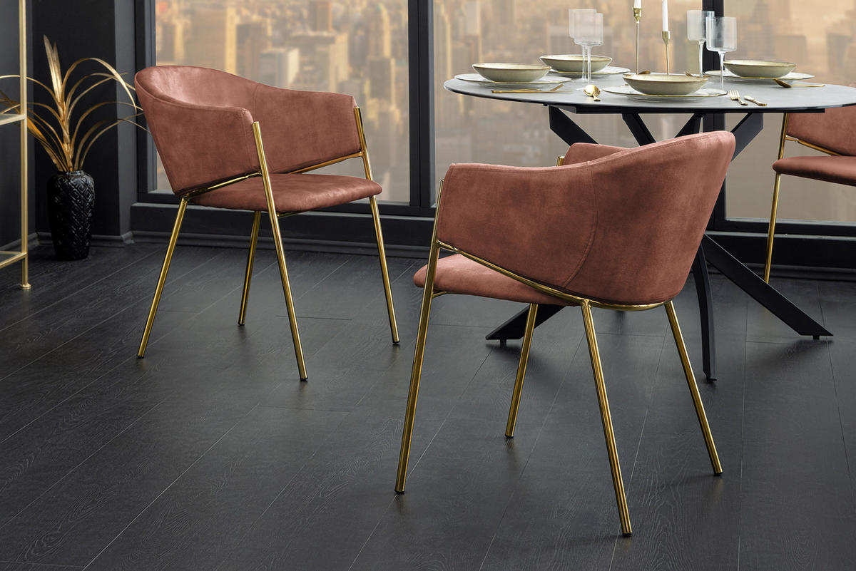 STUHL NOBLESSE Samt Rosé 80 cm - Goldfarben/Rosa, Textil/Metall (52/77/60cm) - riess-ambiente