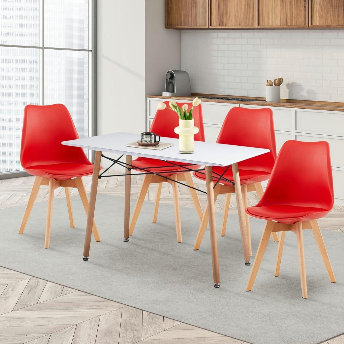 ESSZIMMERSTUHL 4er Set Rot mit Buchenholzbeinen - Rot, Kunststoff (41/82/47.5cm)