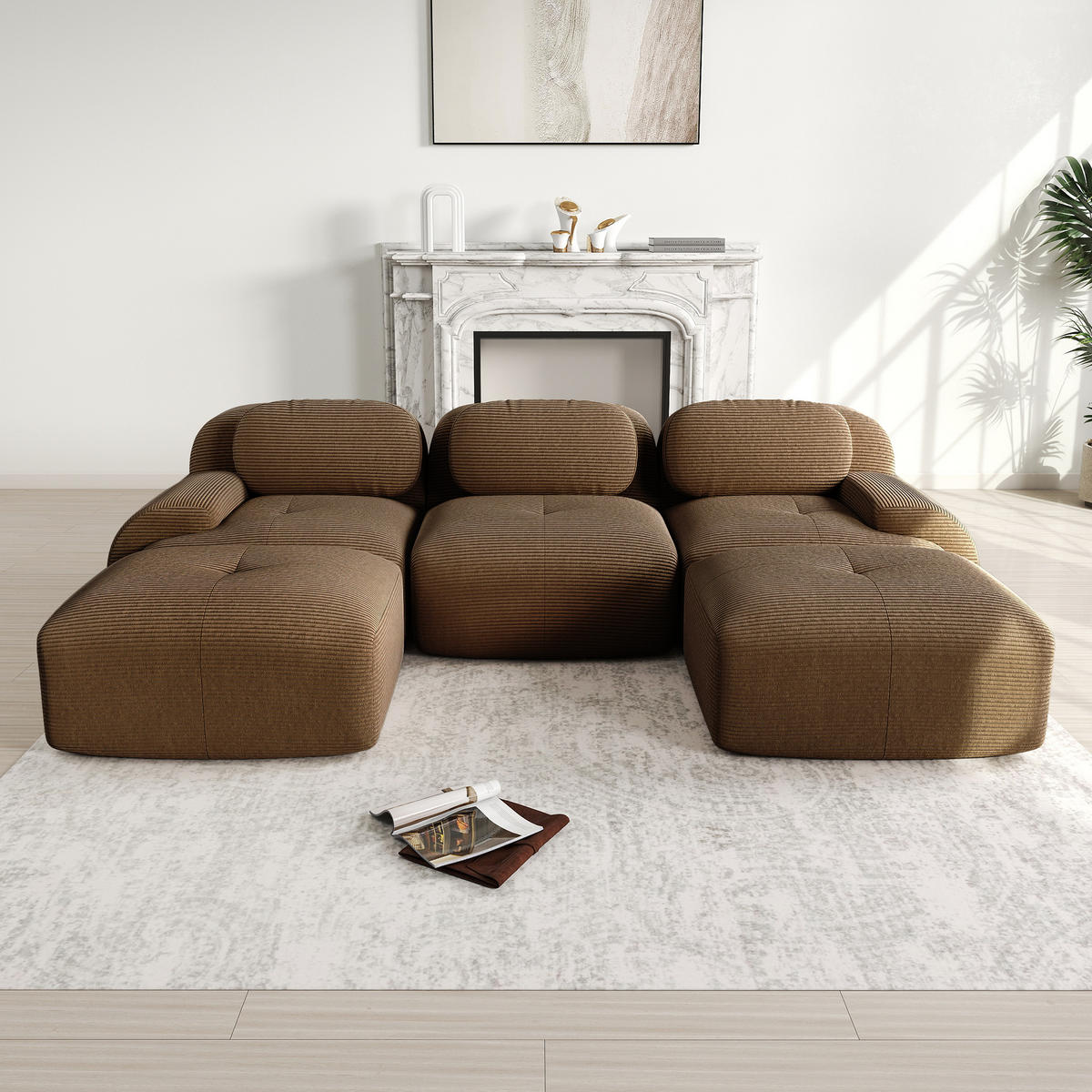 3-SITZER Sofa 298x178x75 cm aus Cordstoff modular ohne Gestell, braun - Braun, Textil (178/75/298cm)