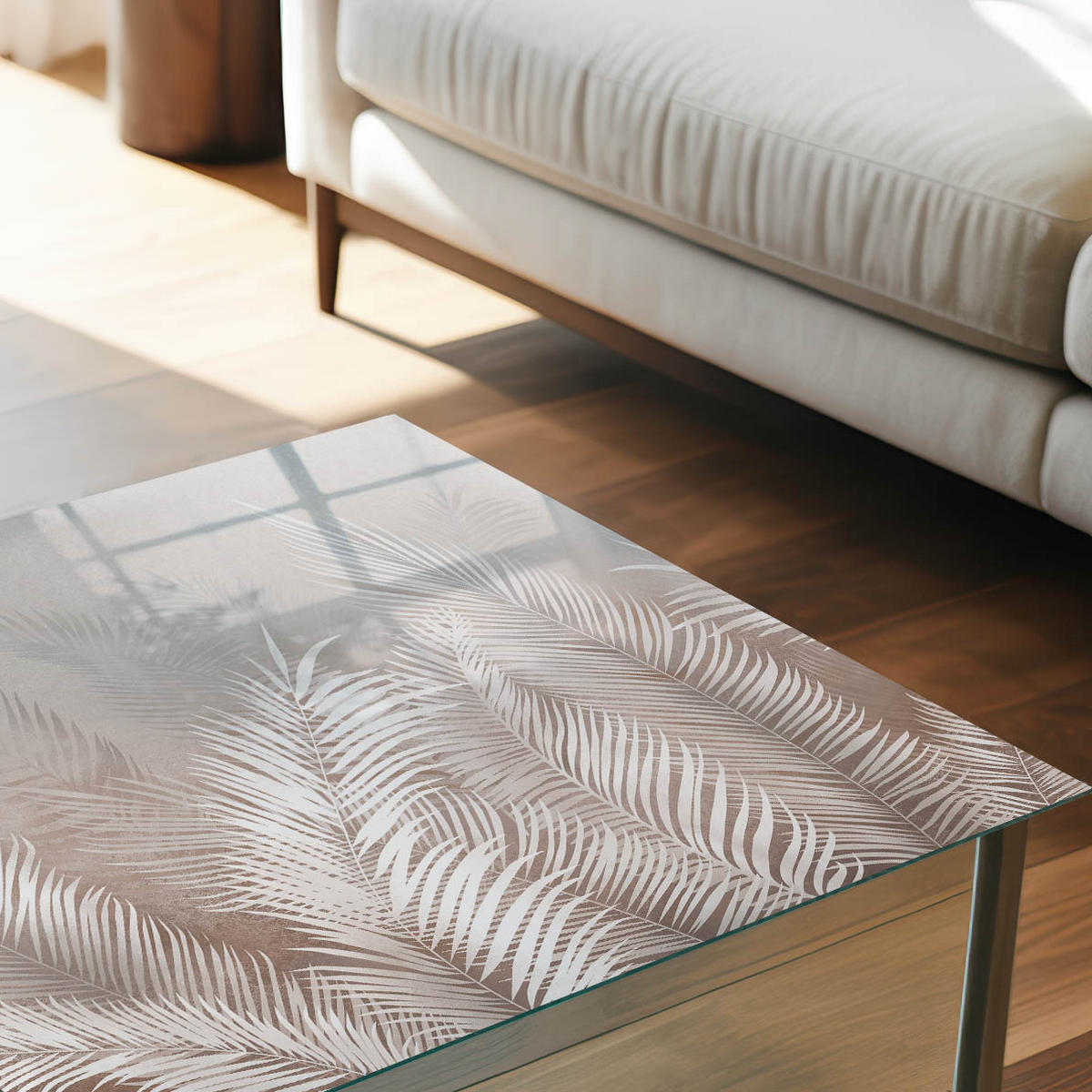 GLASPLATTE 80x60 cm – Elegante Blätter - Braun, Glas (0.4/80/60cm) - ArtPrintCave