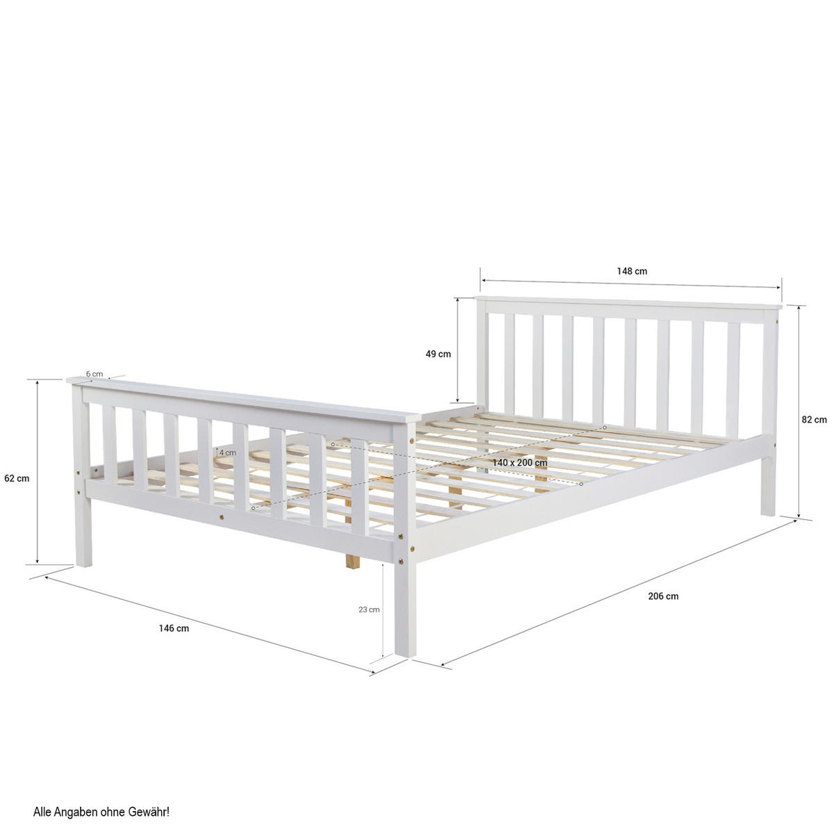 HOLZBETT Doppelbett mit Lattenrost 140/200 cm weiß - Weiß, Holz (140/200cm) - Homestyle4u