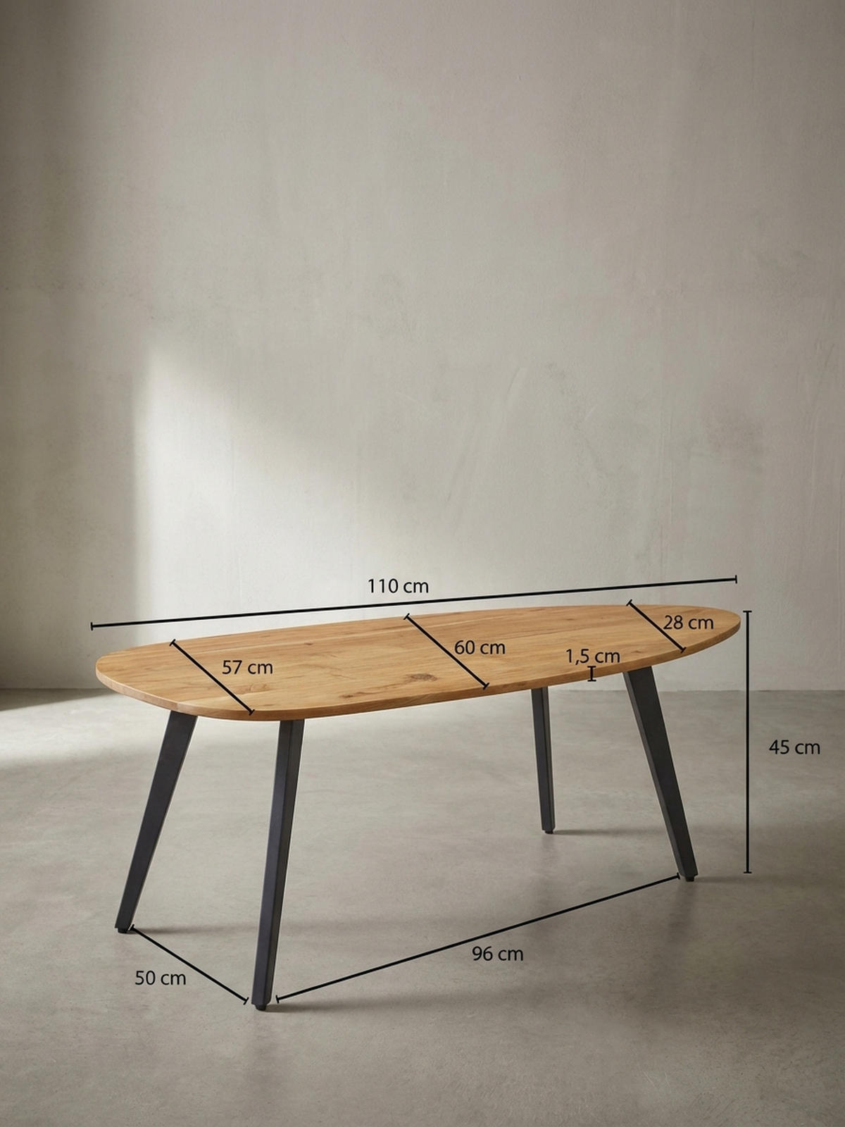 COUCHTISCH in Nierenform aus Akazie Massivholz mit stabilen Metallbeinen - Beige/Anthrazit, Holz/Metall (60/110/45cm) - KADIMA DESIGN