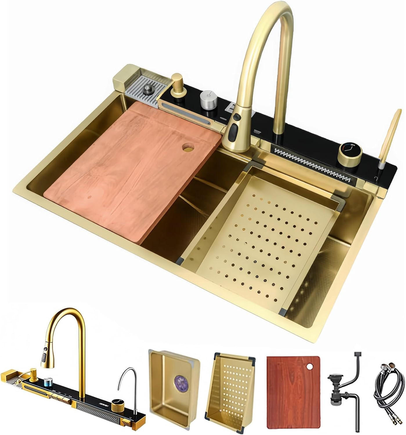 SPÜLBECKEN Gold 74,9 x 46 cm Edelstahl, Multifunktions-Digitalanzeige - Goldfarben, Metall (74.9/22/46cm) - TVTIUO