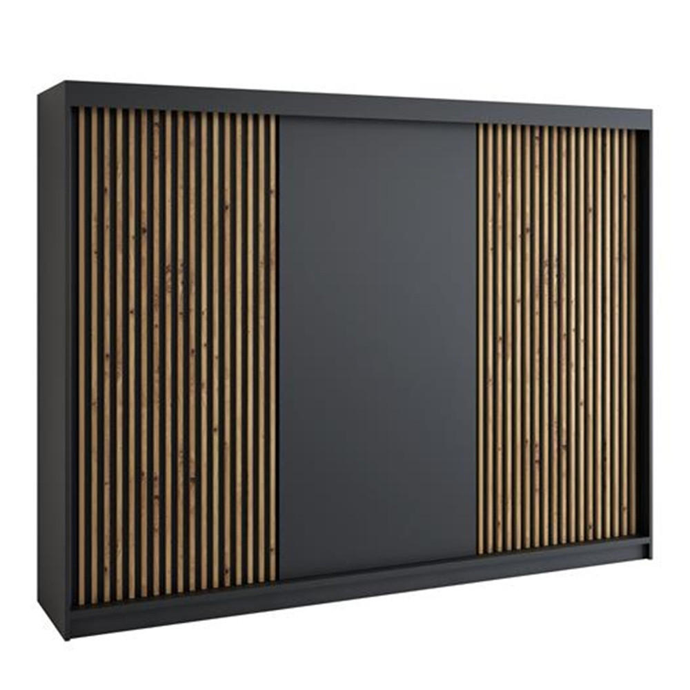 SCHWEBETÜRENSCHRANK 200 CM IOSA Farbe: Schwarz - Schwarz, Holzwerkstoff (200/215/59.5cm) - A&J MöbelLand