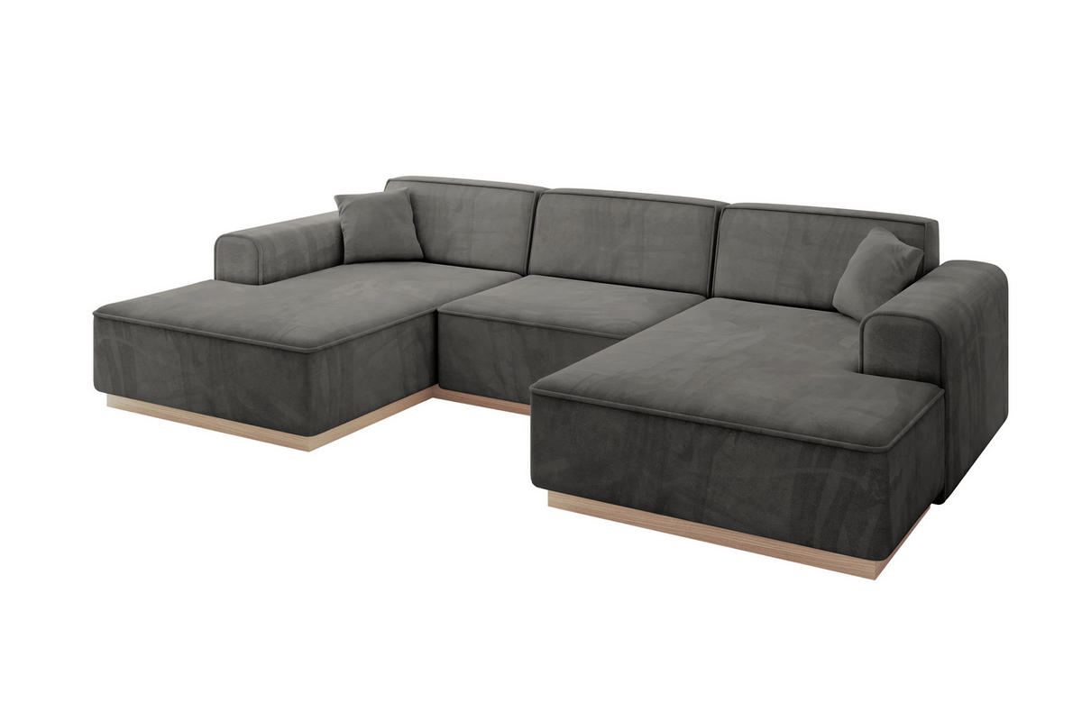 WOHNLANDSCHAFT IREA-U1 - 303x171x83 cm Ecru - Anthrazit, Holzwerkstoff/Textil (303/83/171cm) - ALTDECOR