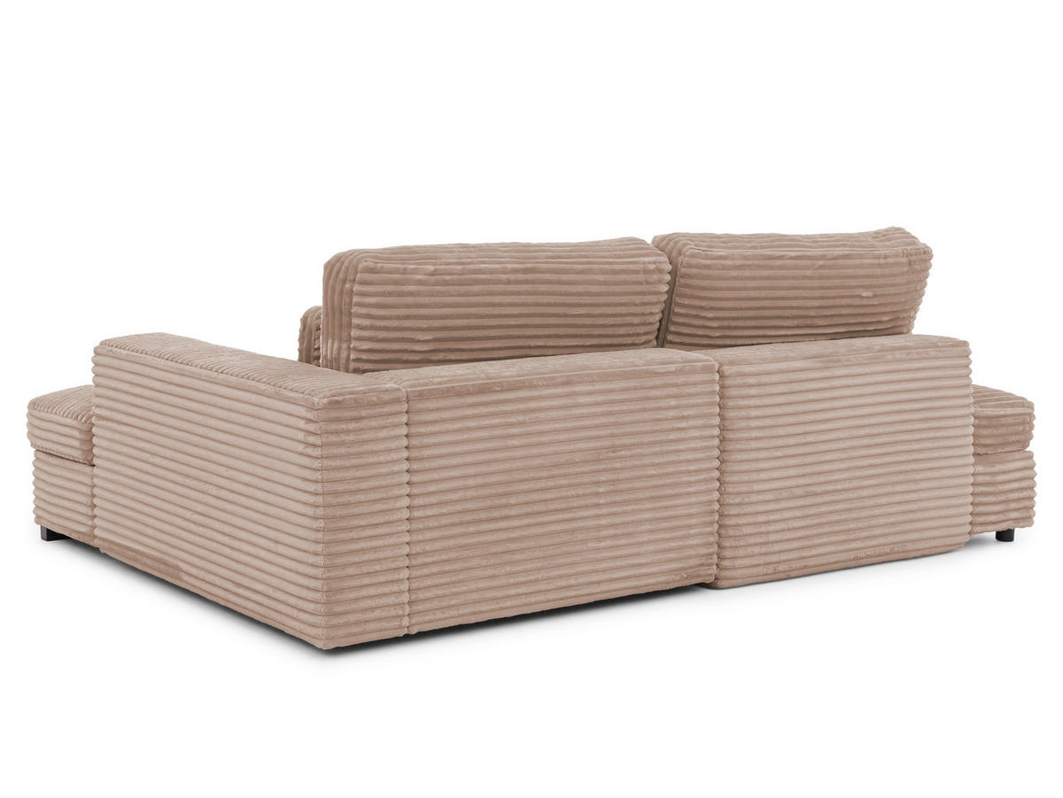 ECKSOFA Wolke mit tiefer Sitzfläche, Schlaffunktion und praktischem Bettkasten aus weichem Beige Cordstoff - Schwarz/Cappuccino, Holz/Kunststoff (225/162cm) - S-Style