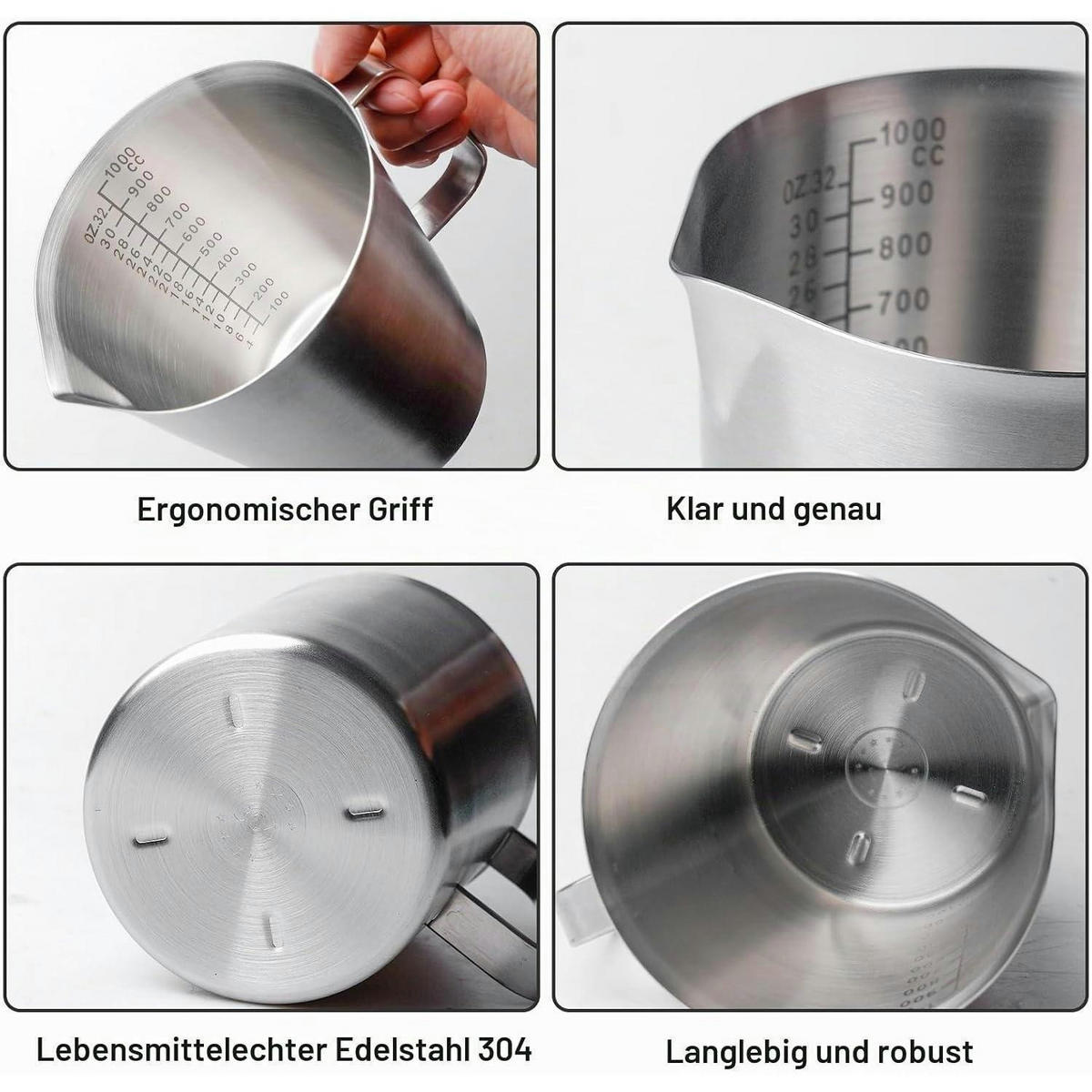 MESSBECHER 1L Edelstahl 2er Set - Silberfarben, Metall (1L)