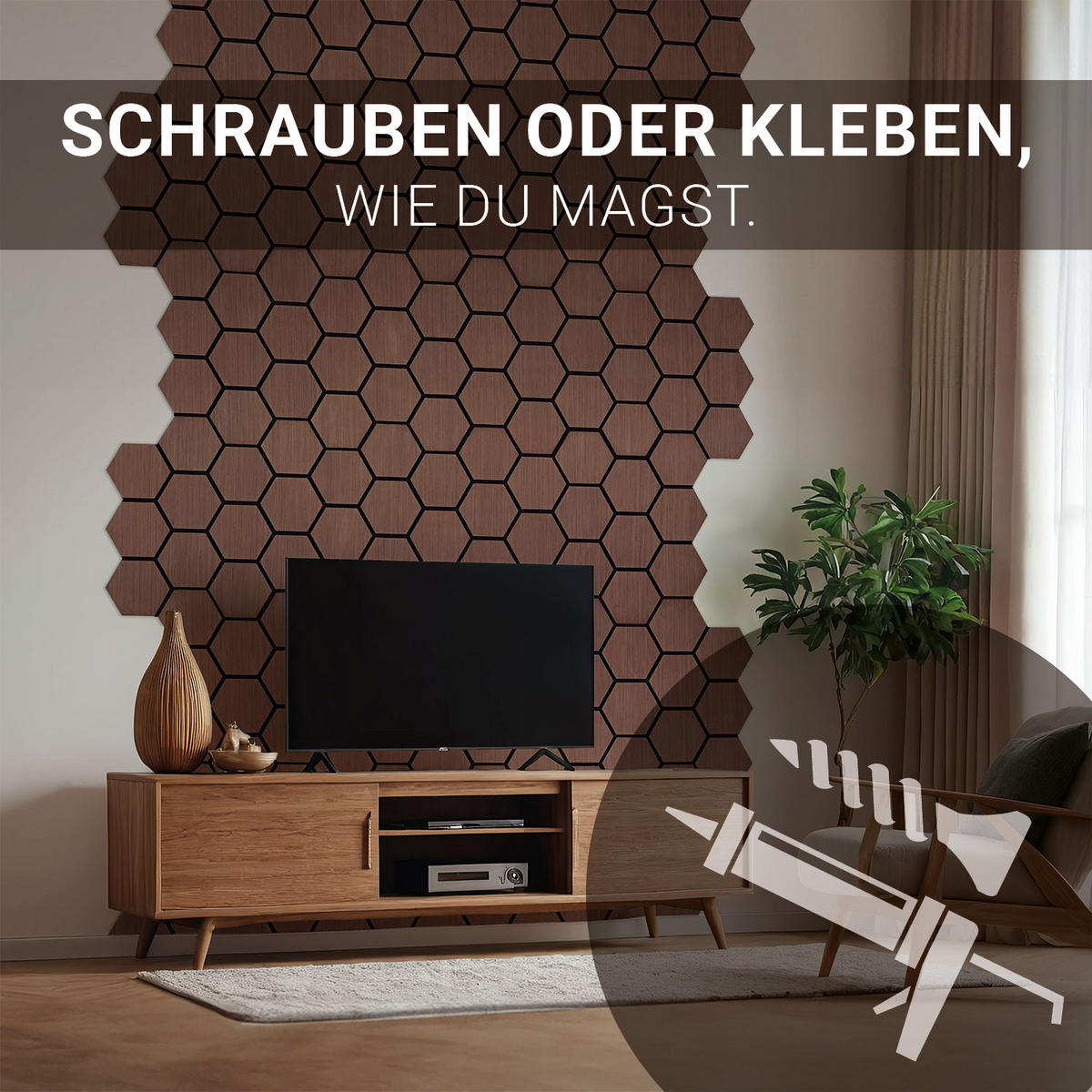 AKUSTIKPANEEL Hexagon Braun 4 Stück - Braun, Holz (62/76/2cm) - Homestyle4u